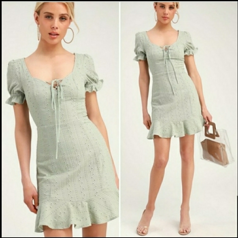 Lulu's Rapunzel Sage Green Mini Dress
